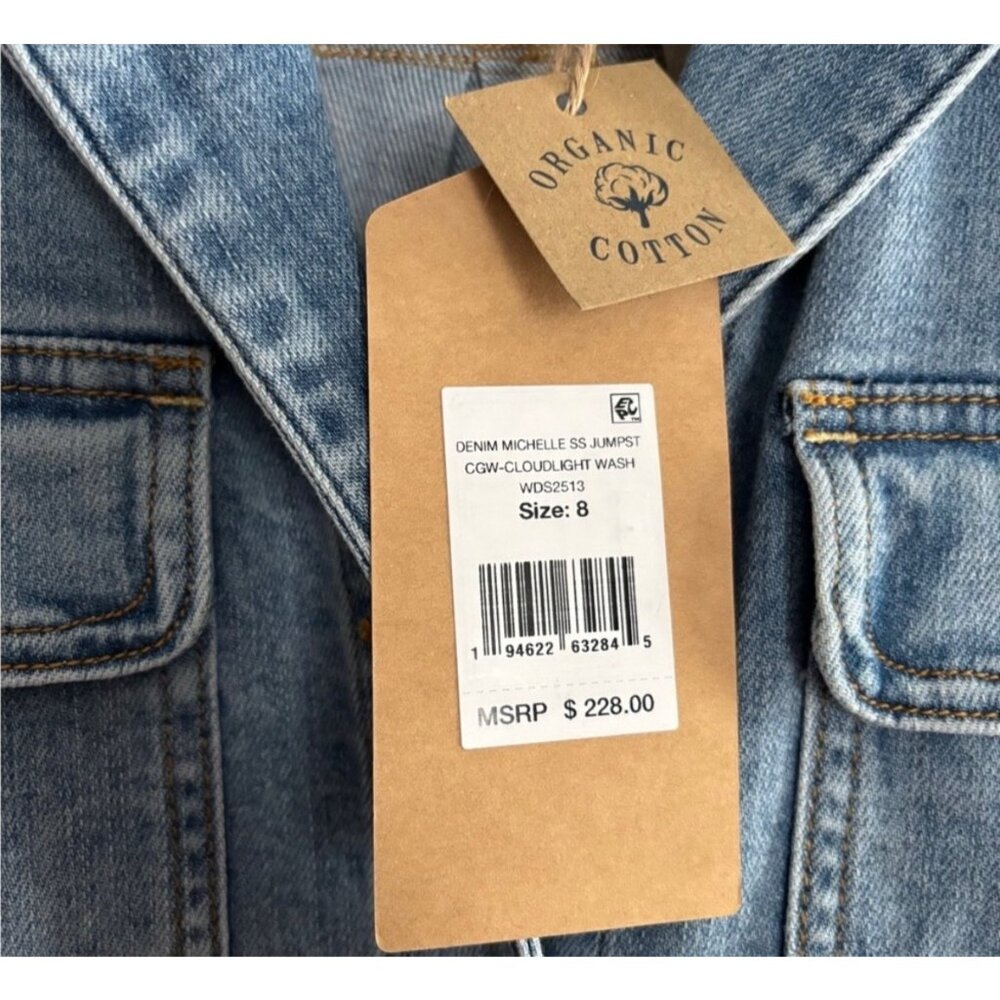 Faherty Organic Cotton Short Sleeve Denim Jumpsuit, new with tags, Size 8 Cloudl - Picture 5 of 7